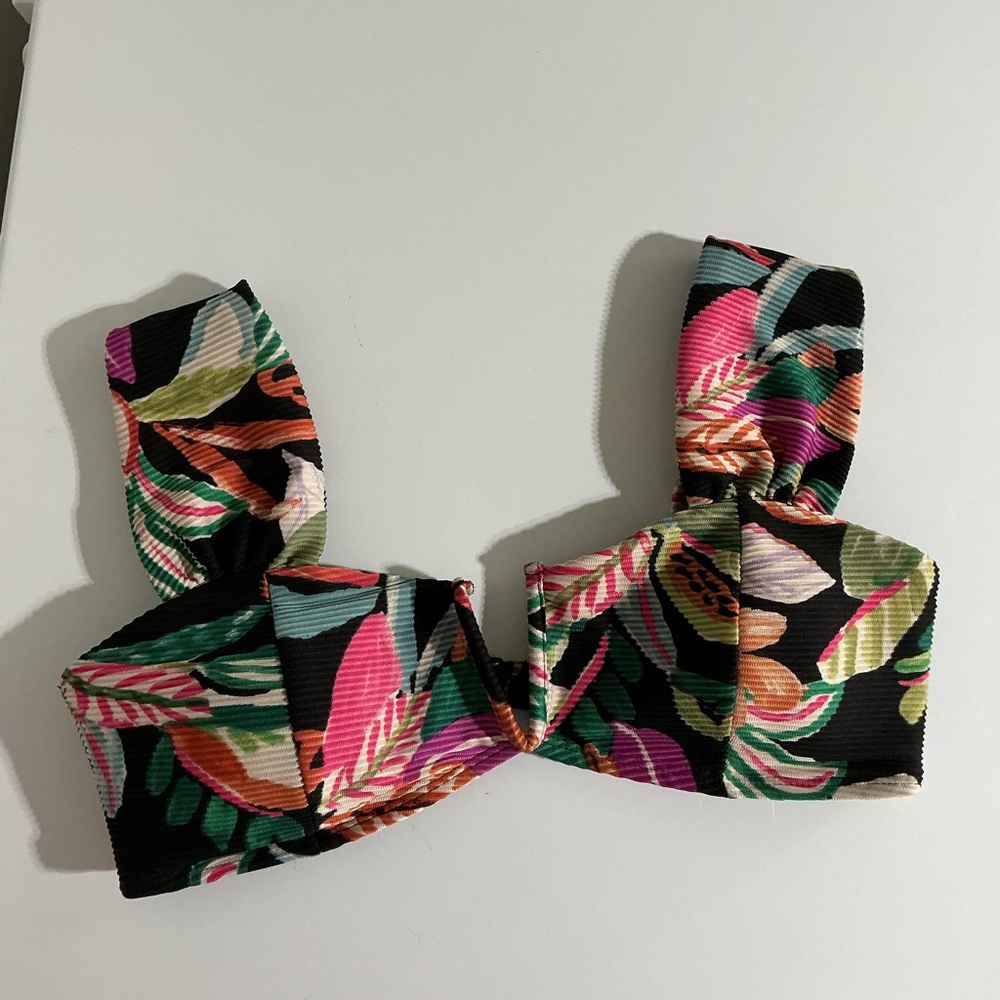 Time and Tru Black Floral Swim Top